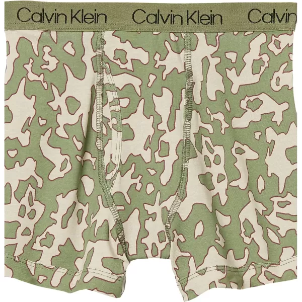 Calvin Klein Boys 2 Pack Boxer Briefs  Premium Cotton ComfortOlivine Outline CamoZinfandel