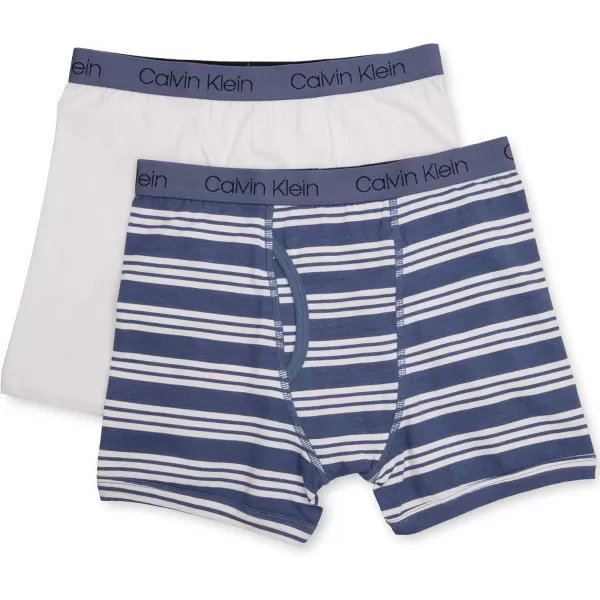 Calvin Klein Boys 2 Pack Boxer Briefs  Premium Cotton ComfortWhiteBlue Stripe