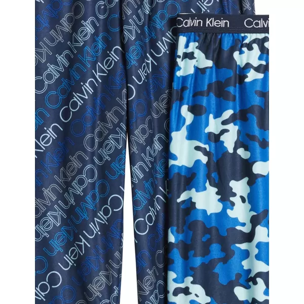 Calvin Klein Boys Little Sleepwear Super Soft Brushed Micro Pajama Pant 2 PackBlue CamoMulti Logo Blue