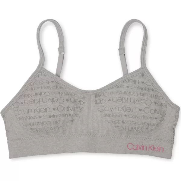 Calvin Klein Girls Seamless Wirefree Comfort Bralette BraSoft Crop  Heather Grey With Pink Logo