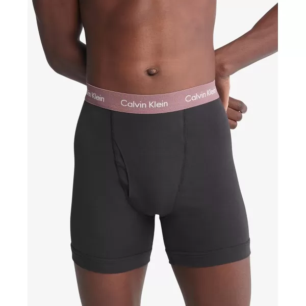 Calvin Klein Mens Cotton Stretch 3Pack Boxer BriefBlackCapri RoseSpeakeasyVivid Blue Logos