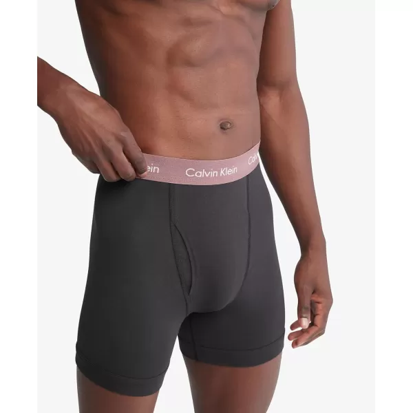 Calvin Klein Mens Cotton Stretch 3Pack Boxer BriefBlackCapri RoseSpeakeasyVivid Blue Logos