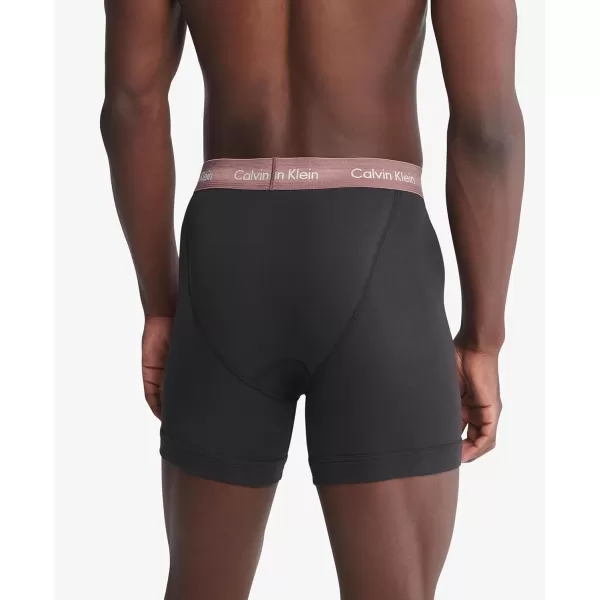 Calvin Klein Mens Cotton Stretch 3Pack Boxer BriefBlackCapri RoseSpeakeasyVivid Blue Logos