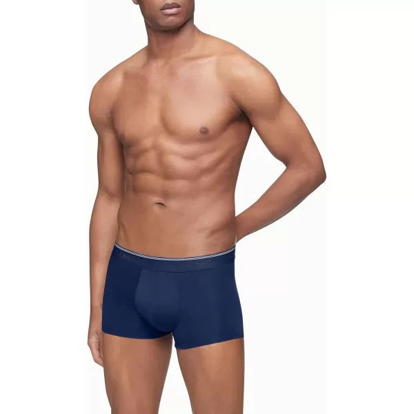 Calvin Klein Mens Underwear Micro Stretch 3 Pack TrunkNew Navy  Artesian Blue  Blue Paradise