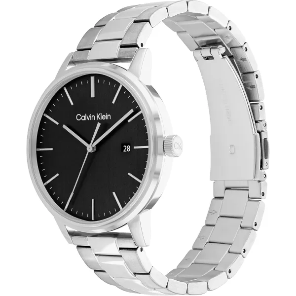 Calvin Klein Unisex Quartz Watch Sleek SimplicitySilverBlack 43