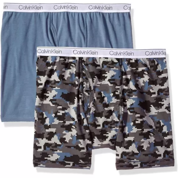 Calvin Klein Boys 2 Pack Boxer Briefs  Premium Cotton Comfort2 Pack  Blue Camo China Blue