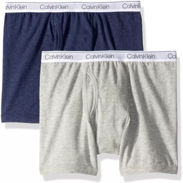 Calvin Klein Boys 2 Pack Boxer Briefs  Premium Cotton Comfort2 Pack  Heather Grey Classic Band Heather Blue Classic Band