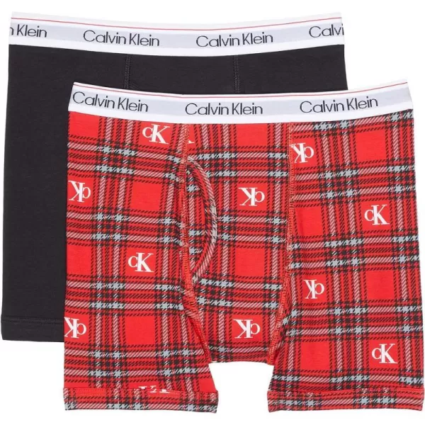 Calvin Klein Boys 2 Pack Boxer Briefs  Premium Cotton ComfortBlack Wowzer RedRed Ck Plaid