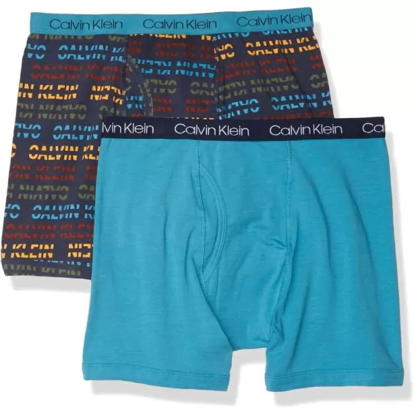 Calvin Klein Boys 2 Pack Boxer Briefs  Premium Cotton ComfortBlue MoonLogo Striped Blue