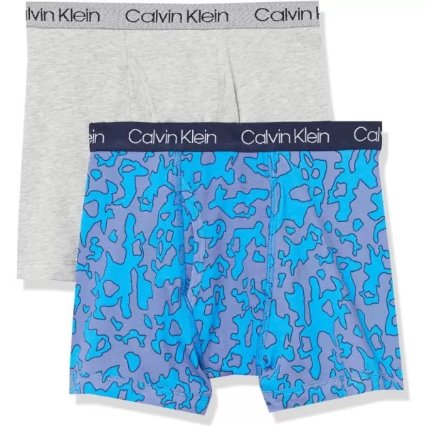 Calvin Klein Boys 2 Pack Boxer Briefs  Premium Cotton ComfortBlue Outline CamoHeather Gray