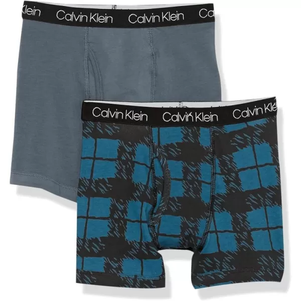 Calvin Klein Boys 2 Pack Boxer Briefs  Premium Cotton ComfortBlue PlaidDarkslate