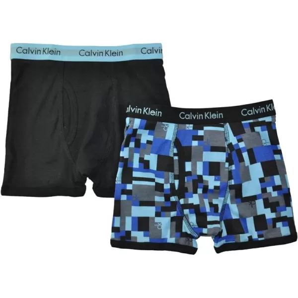 Calvin Klein Boys 2 Pack Boxer Briefs  Premium Cotton ComfortBlue PrintBlack