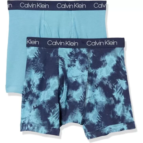 Calvin Klein Boys 2 Pack Boxer Briefs  Premium Cotton ComfortBlue Tie Dye CloudDelphinum Blue