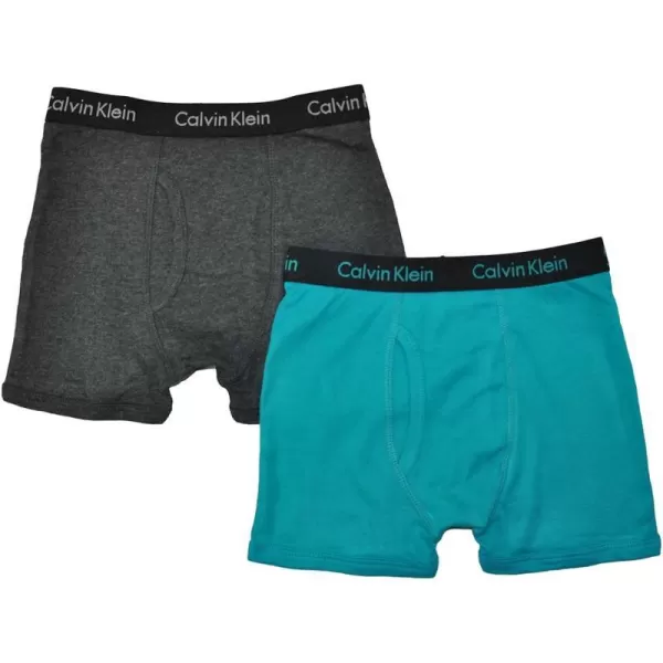 Calvin Klein Boys 2 Pack Boxer Briefs  Premium Cotton ComfortCharcoalBlackTeal