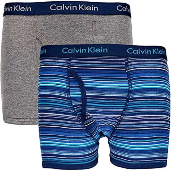 Calvin Klein Boys 2 Pack Boxer Briefs  Premium Cotton ComfortDark Blue StripeHeather Grey