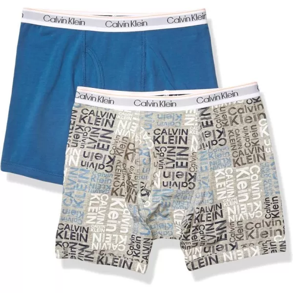 Calvin Klein Boys 2 Pack Boxer Briefs  Premium Cotton ComfortDark BlueSignature Block Logo Heather Grey