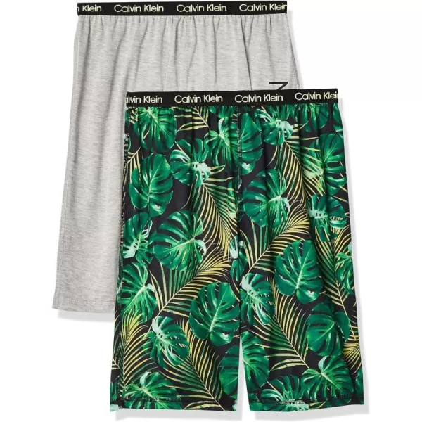 Calvin Klein Boys Little Lounge Pajama Shorts 2 PackHeather Gray  Palm Leaves