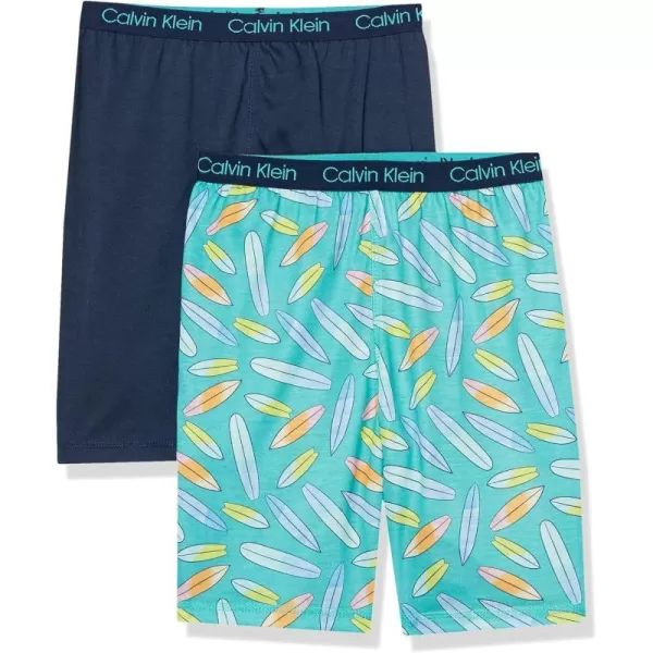 Calvin Klein Boys Little Lounge Pajama Shorts 2 PackSurf BoardBlack Iris Blue