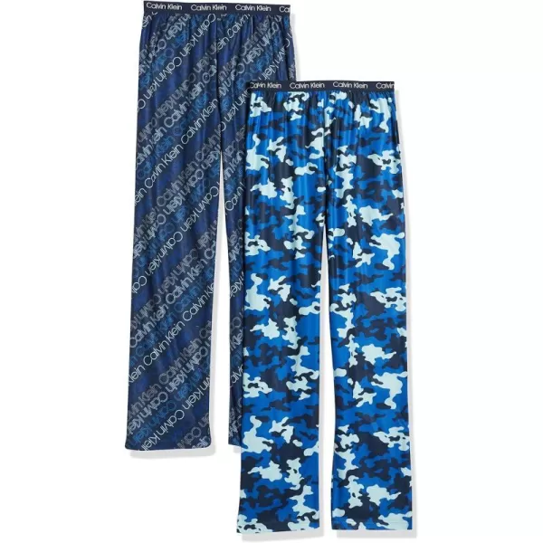 Calvin Klein Boys Little Sleepwear Super Soft Brushed Micro Pajama Pant 2 PackBlue CamoMulti Logo Blue