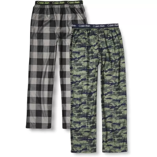 Calvin Klein Boys Little Sleepwear Super Soft Brushed Micro Pajama Pant 2 PackGreen CamoBlack Plaid