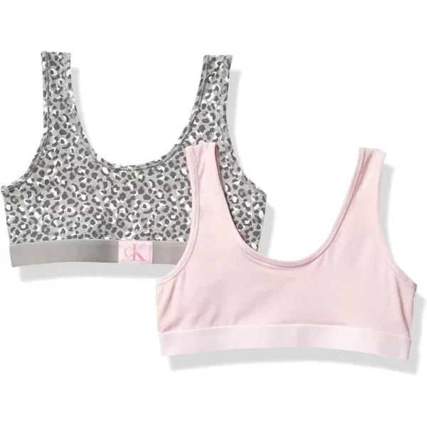 Calvin Klein Girls Modern Cotton Bralette Bra 2Pack2 Packgrey Cheetah PrintLight Pink