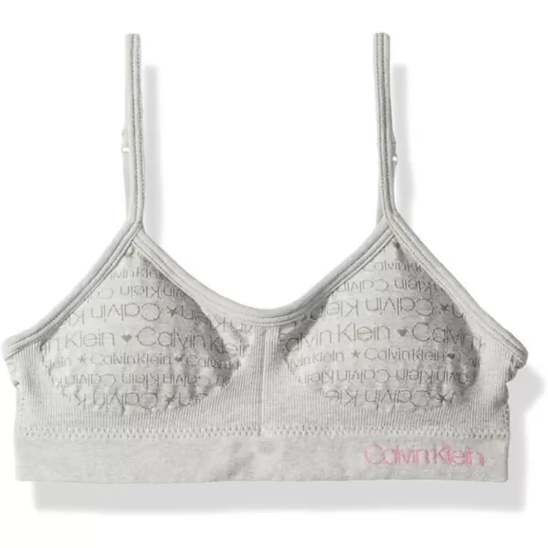 Calvin Klein Girls Seamless Wirefree Comfort Bralette BraSoft Crop  Heather Grey With Pink Logo