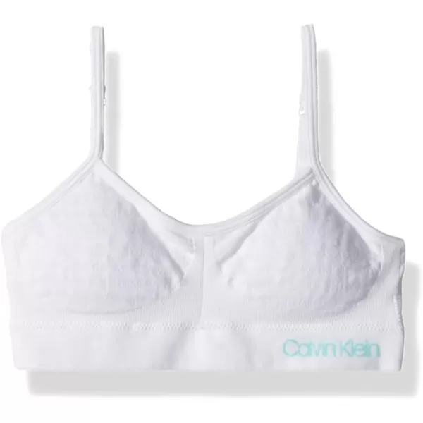 Calvin Klein Girls Seamless Wirefree Comfort Bralette BraSoft Crop  White With Blue Logo