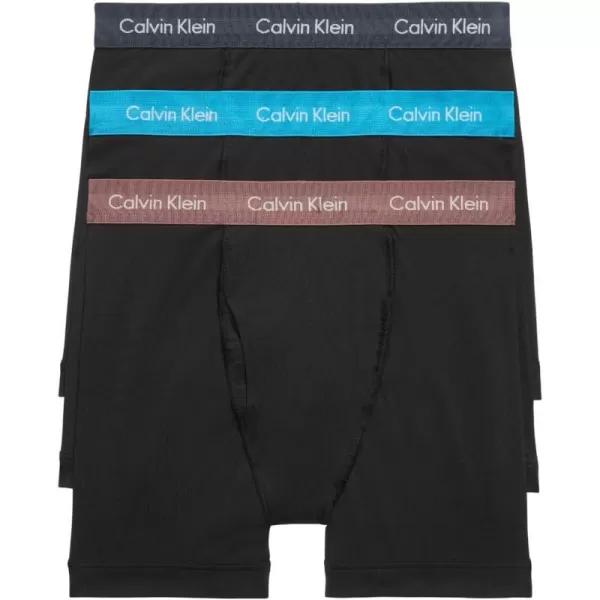 Calvin Klein Mens Cotton Stretch 3Pack Boxer BriefBlackCapri RoseSpeakeasyVivid Blue Logos