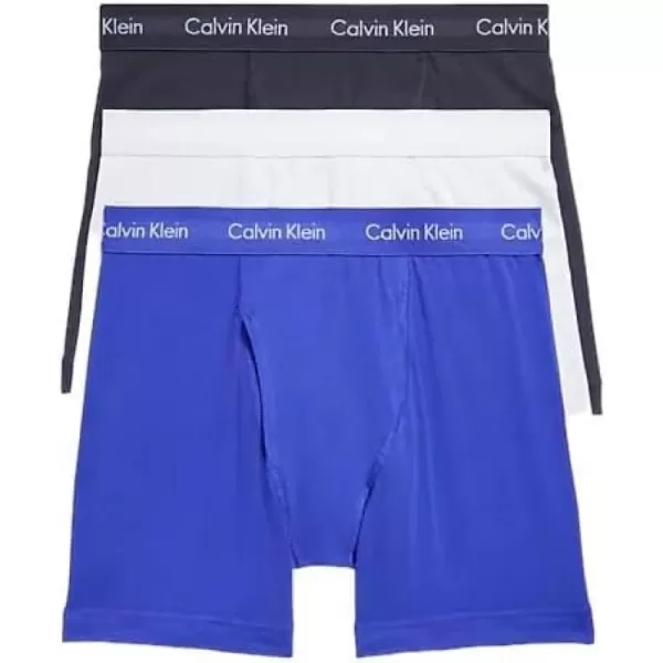 Calvin Klein Mens Cotton Stretch 3Pack Boxer BriefSpellboundWhiteBlue Atoll