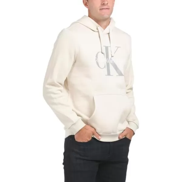 Calvin Klein Mens Monogram Logo HoodieBone White