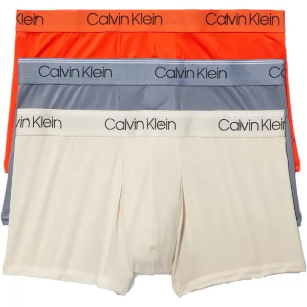 Calvin Klein Mens Underwear Micro Stretch 3 Pack TrunkAsphalt Grey  Mudstone  Acid Orange