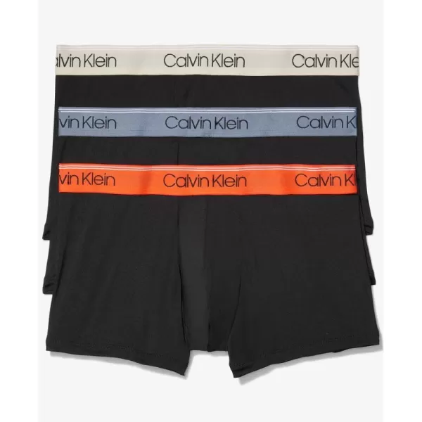 Calvin Klein Mens Underwear Micro Stretch 3 Pack TrunkBlack Bodies W Asphalt Grey  Mudstone  Acid Orange