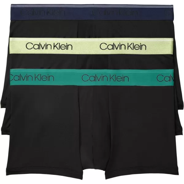 Calvin Klein Mens Underwear Micro Stretch 3 Pack TrunkBlack Bodies W Cobalt Sapphire  Spring  Distorted Blue