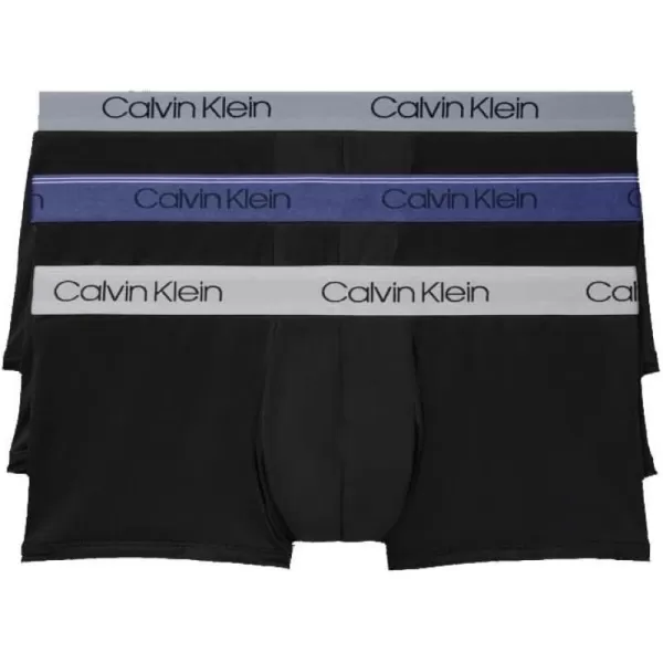 Calvin Klein Mens Underwear Micro Stretch 3 Pack TrunkBlack Bodies WBayou Blue  Antique Grey  Durango Blue