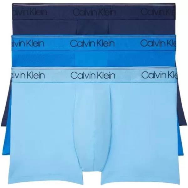 Calvin Klein Mens Underwear Micro Stretch 3 Pack TrunkNew Navy  Artesian Blue  Blue Paradise