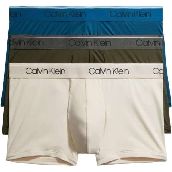 Calvin Klein Mens Underwear Micro Stretch 3 Pack TrunkOlive  Tapioca  Legion Blue