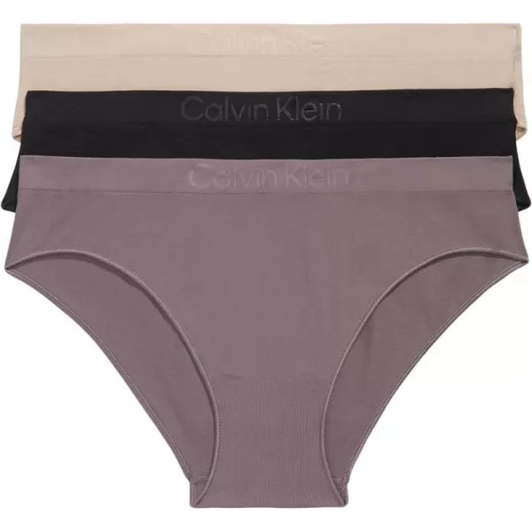 Calvin Klein Womens Bonded Flex Seamless 3Pack Mid Rise BikiniBlack Cedar Sparrow