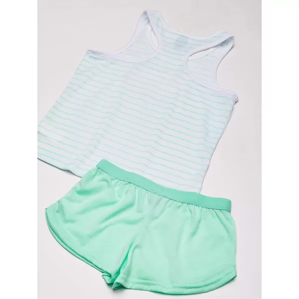 Calvin Klein Girls 2Piece Cute Tank Top and Cozy Bottom Short Pajama SetWhite Mint Stripe