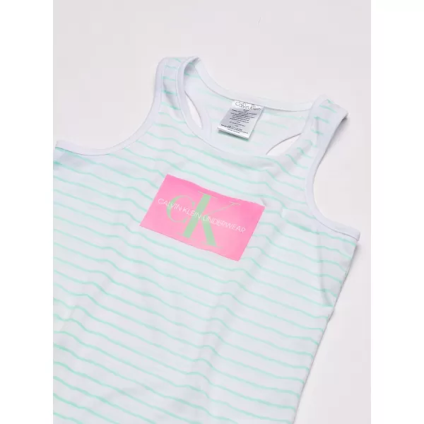 Calvin Klein Girls 2Piece Cute Tank Top and Cozy Bottom Short Pajama SetWhite Mint Stripe
