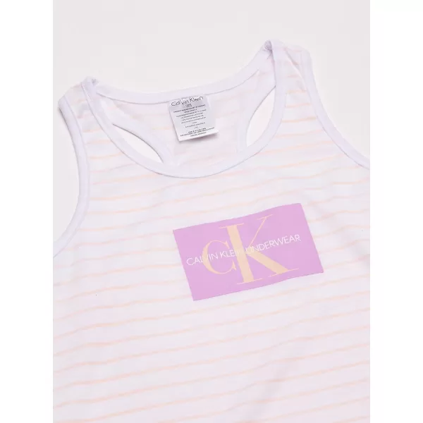 Calvin Klein Girls 2Piece Cute Tank Top and Cozy Bottom Short Pajama SetWhite Pink Stripe