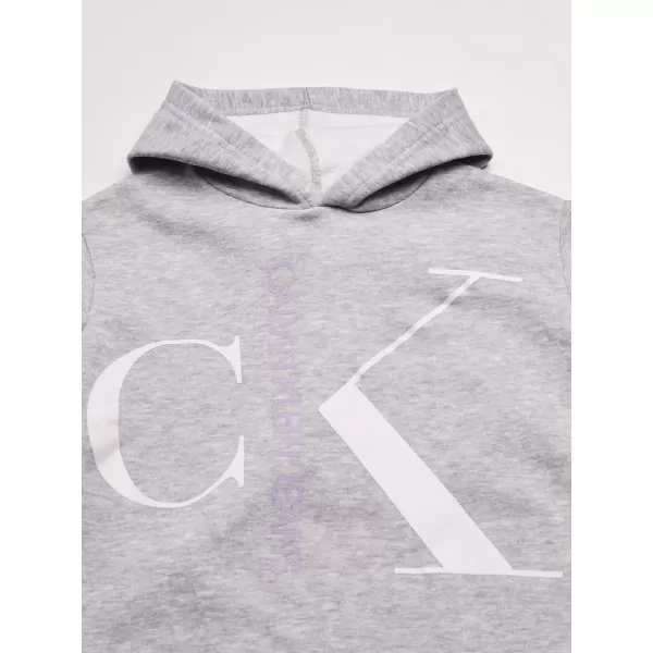 Calvin Klein Girls Logo Sweatshirt Pullover Fleece Hoodie Comfortable amp Straight HemGrey Blowup