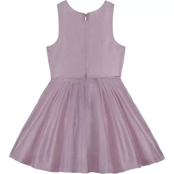 Calvin Klein Girls Sleeveless Party Dress Fit and Flare Silhouette Round Neckline amp Back Zip ClosureLavender Metallic