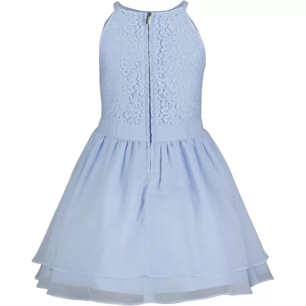 Calvin Klein Girls Sleeveless Party Dress Fit and Flare Silhouette Round Neckline amp Back Zip ClosureLight Blue Lace