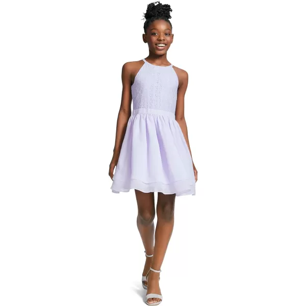 Calvin Klein Girls Sleeveless Party Dress Fit and Flare Silhouette Round Neckline amp Back Zip ClosureLight Purple Lace