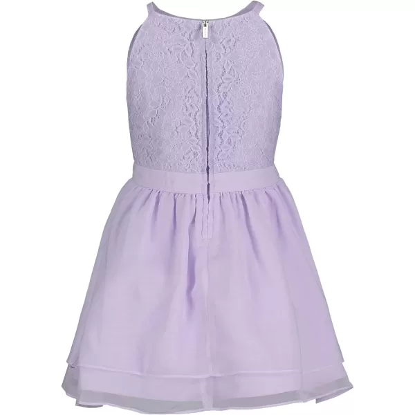 Calvin Klein Girls Sleeveless Party Dress Fit and Flare Silhouette Round Neckline amp Back Zip ClosureLight Purple Lace