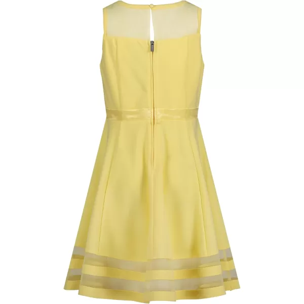 Calvin Klein Girls Sleeveless Party Dress Fit and Flare Silhouette Round Neckline amp Back Zip ClosureLight Yellow