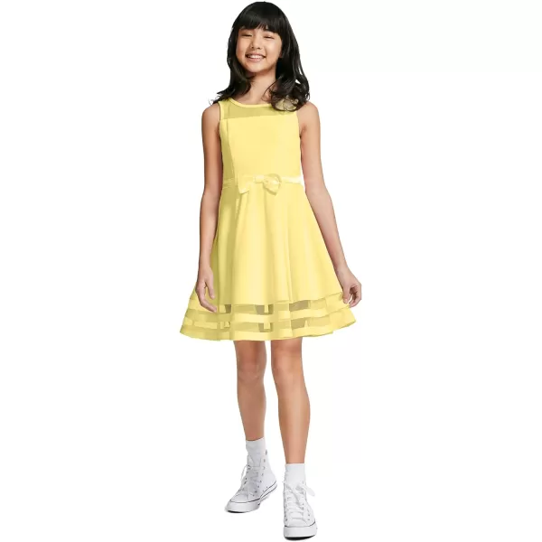 Calvin Klein Girls Sleeveless Party Dress Fit and Flare Silhouette Round Neckline amp Back Zip ClosureLight Yellow