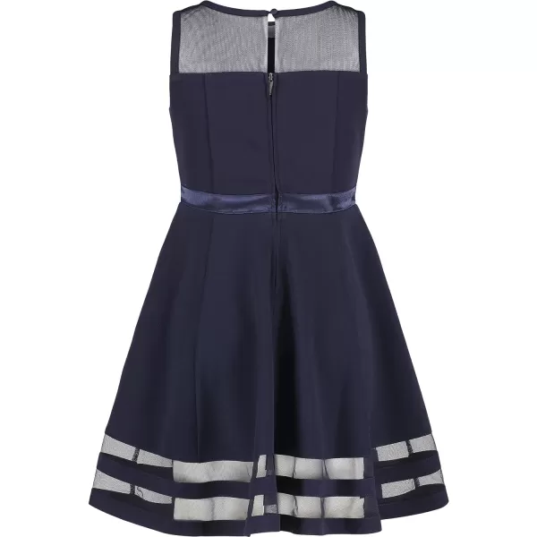 Calvin Klein Girls Sleeveless Party Dress Fit and Flare Silhouette Round Neckline amp Back Zip ClosureNavy