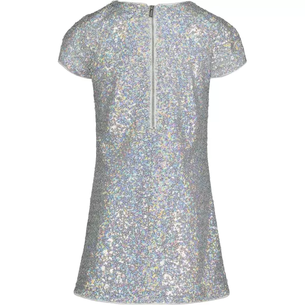 Calvin Klein Girls Sleeveless Party Dress Fit and Flare Silhouette Round Neckline amp Back Zip ClosureSilver Sequin