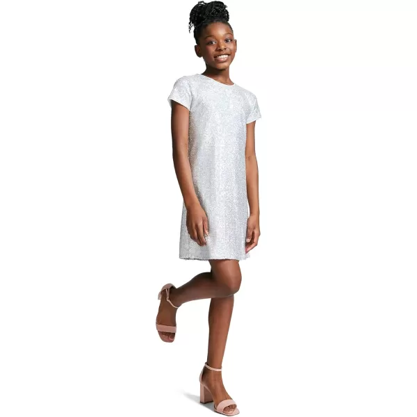 Calvin Klein Girls Sleeveless Party Dress Fit and Flare Silhouette Round Neckline amp Back Zip ClosureSilver Sequin